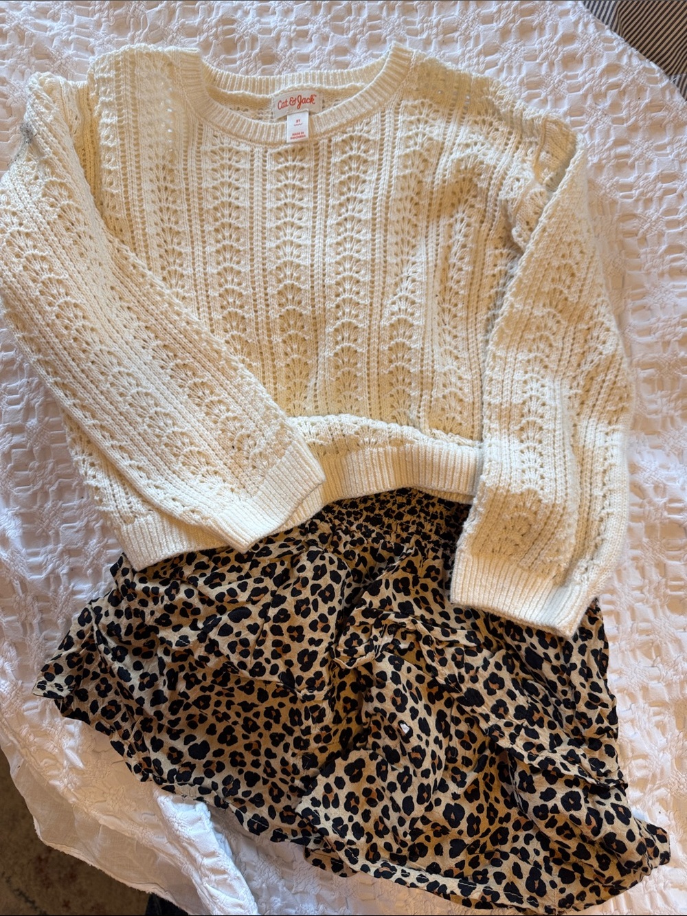 Cat & Jack Cream Cable Knit Crewneck Sweater and skirt